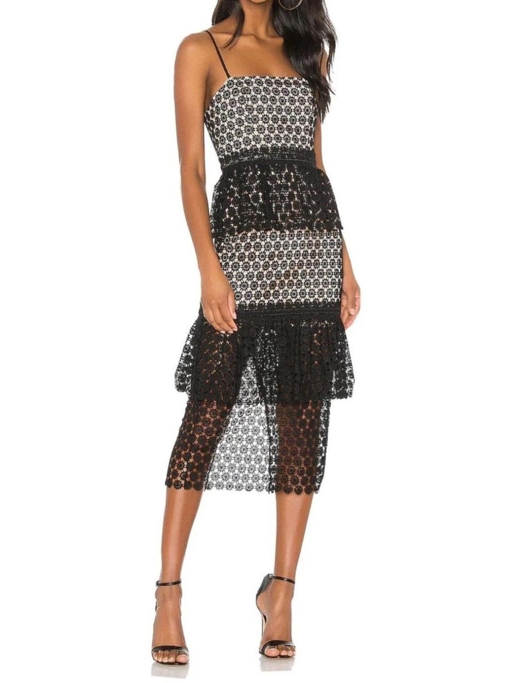 NBD Black Crochet Lace Dress with Nude Lining